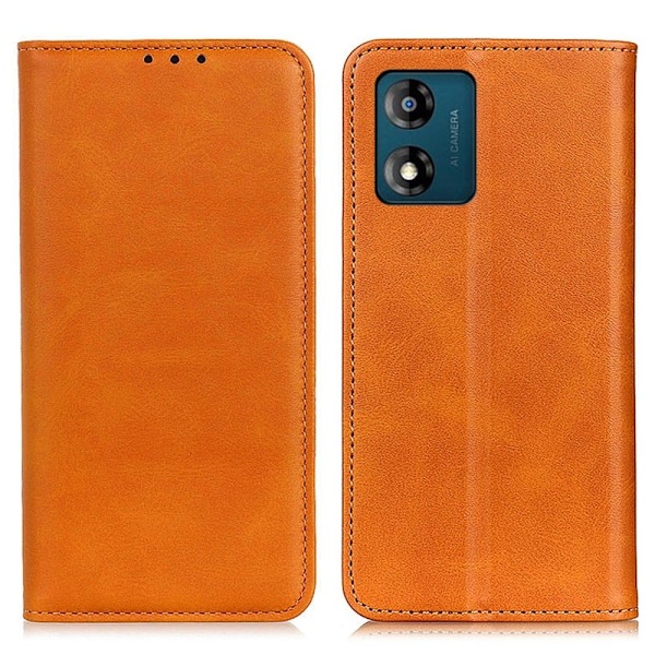 Flip Etui med Pung i Ægte Læder til Motorola Moto E13 - Brun Brown