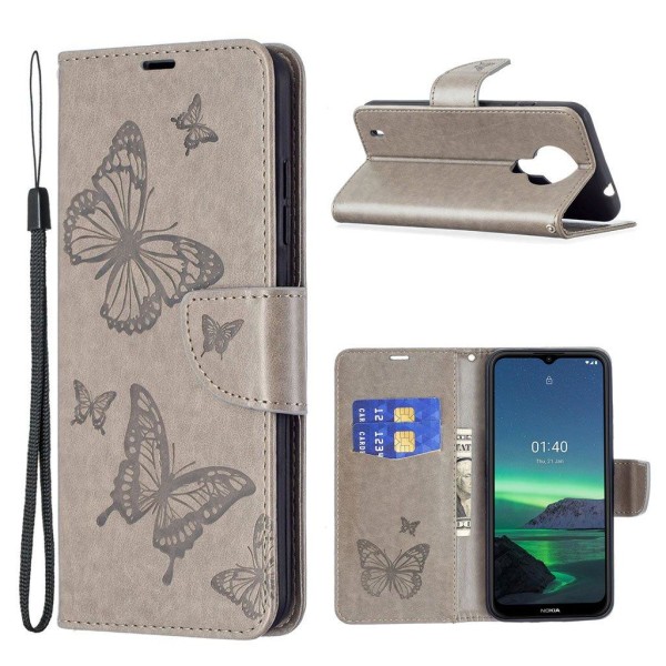 Butterfly Nokia 1.4 Flip Etui - Grå Silver grey