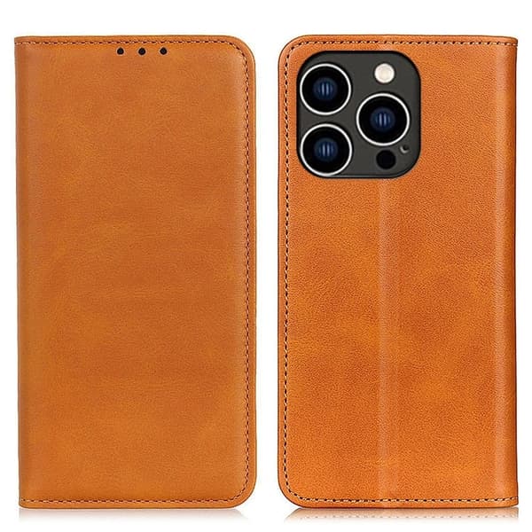 iPhone 14 Pro lompakkokotelo, aitoa nahkaa - Ruskea Brown