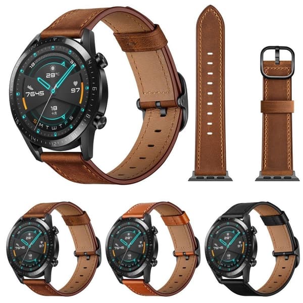 Huawei Watch GT 2 46mm / Honor MagicWatch 2 46mm urrem i okselæder - Sort Black
