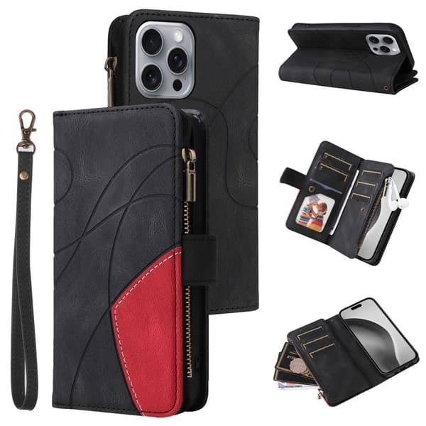 Teksturoitu nahkakotelo hihnalla iPhone 16 Pro - Musta Black