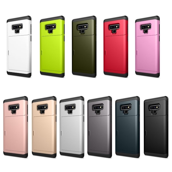 Samsung Galaxy Note9 beskyttelsesetui i hybrid materialer med indbygget kortholder - Sort Black