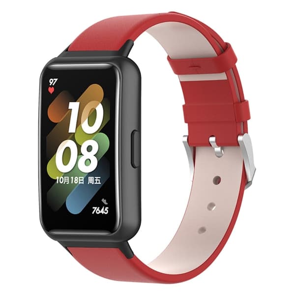 Huawei Band 7 klokkerem i ekte skinn - Rød Red