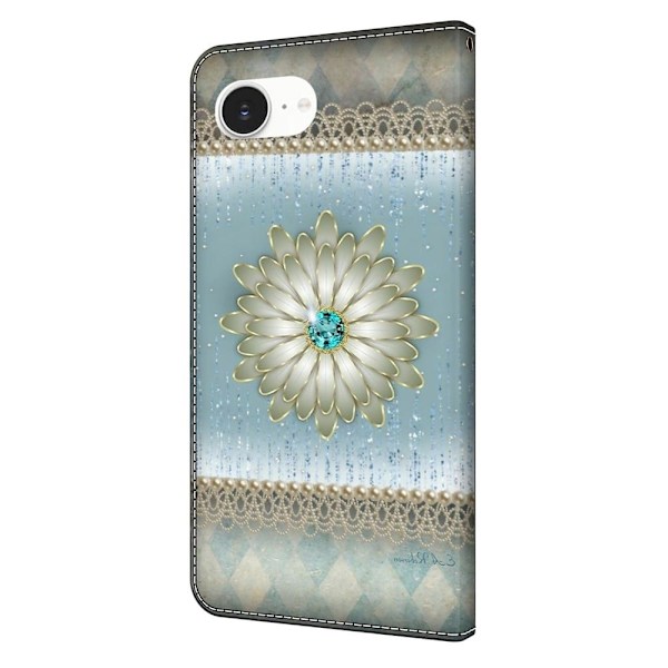 iPhone 16e Plånboksfodral Mönster Tryck Stativ Läder Flip Phone Cover - Blå Diamantblomma Blå