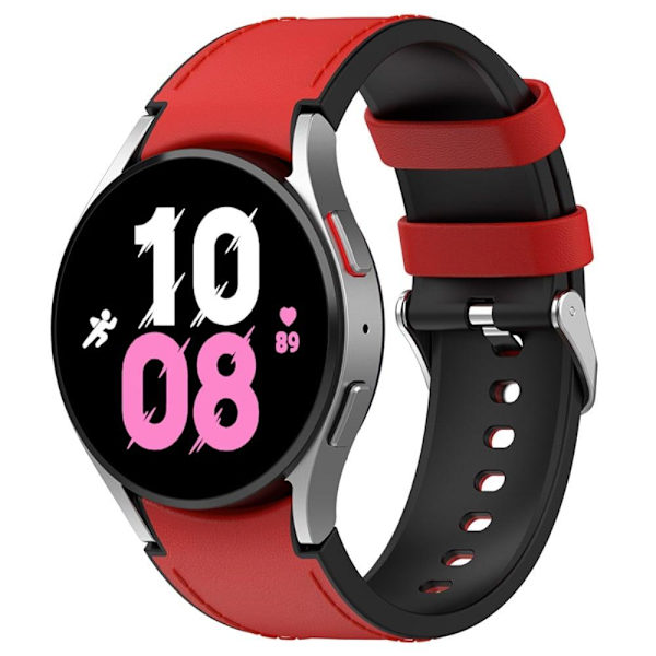 Samsung Galaxy Watch 5 / 4 / 3 (41mm) silikone i læderurrem med sølvspænde - Sort Størrelse: L Red