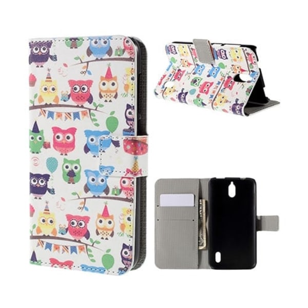 Moberg Huawei Y625 Nahkakotelo Korttitaskuilla - Söpöjä Pöllöjä Multicolor