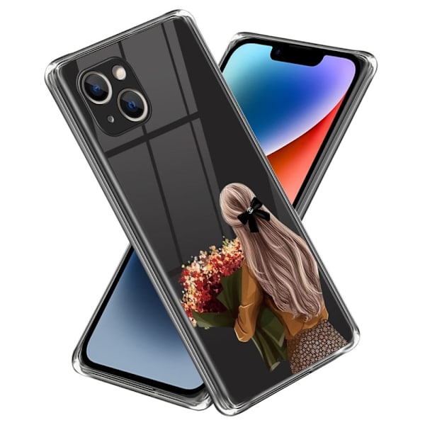 Deco iPhone 14 Etui - Jente med Blomst / Right Brown