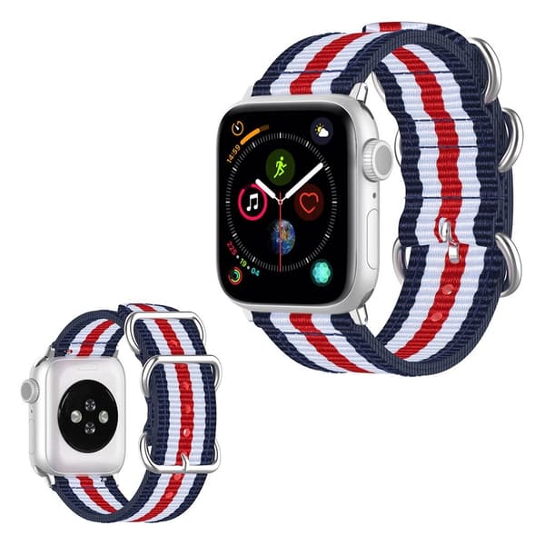 Apple Watch Series 5 44mm stripe mönster nylon klockarmband - röd / vit / blå multifärg