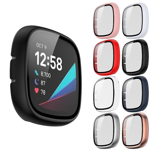 Fitbit Sense / Versa 3 matte hard cover with tempered glass - Black Svart