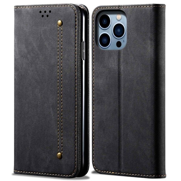 Jeans iPhone 14 Pro Max flip etui - Sort Black