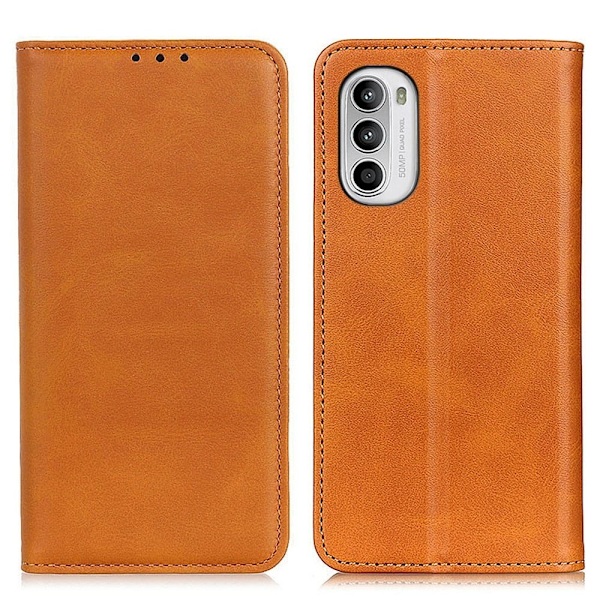 Motorola Moto G52 flip etui i ægte læder med pung – Brun Brown