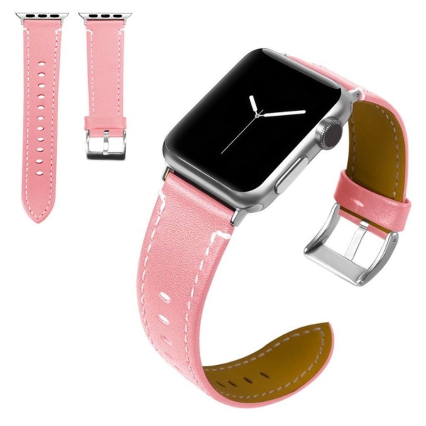 Apple Watch Series 5 / 4 40mm klassisk urrem i ægte læder - Lyserød Pink