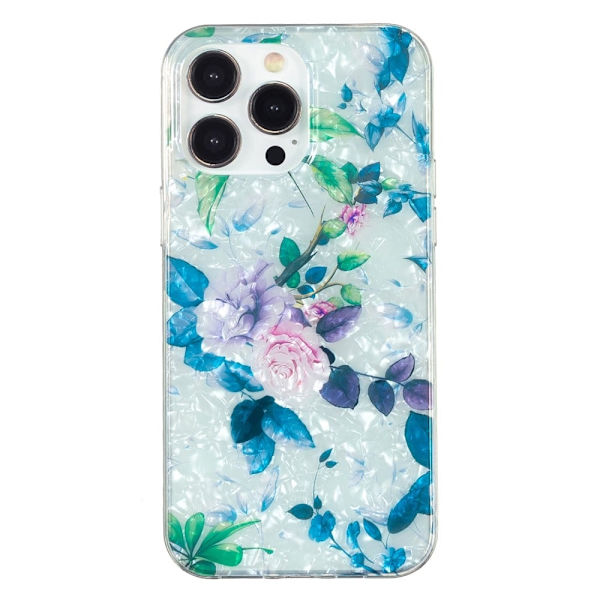 Marmormotiv iPhone 14 Pro skal - Ros Blå