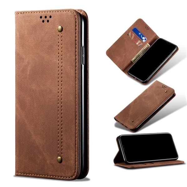 Jeans Samsung Galaxy S21 FE Flip Etui - Rød Brown