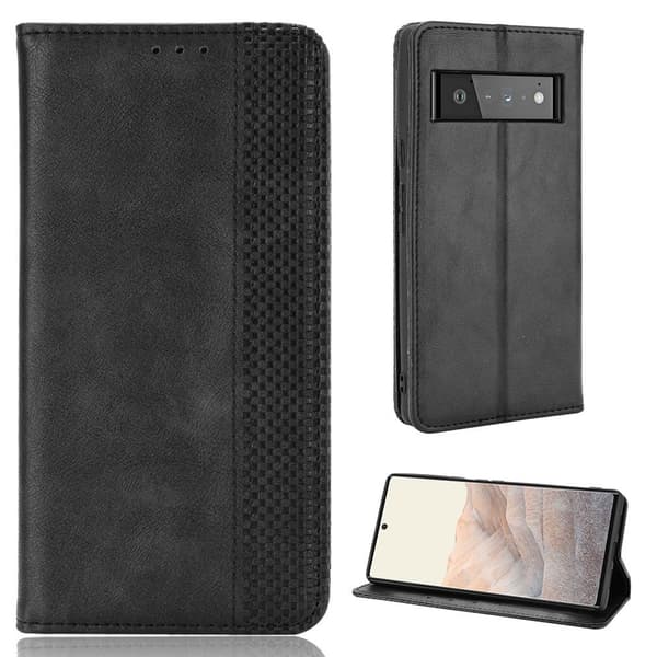 Bofink Vintage Google Pixel 6 Pro Nahkakotelo - Musta Black