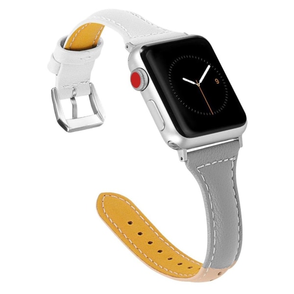 Apple Watch Series 4 44mm Tre-Farvet ægte læder Urrem - Hvid / Grå / Khaki Multicolor