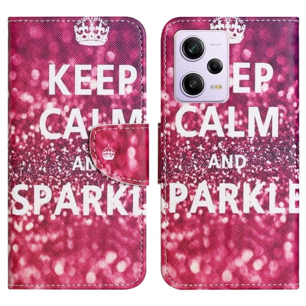 Wonderland Xiaomi Poco X5 / Redmi Note 12 Flippetui - Keep Calm og Sparkle Pink