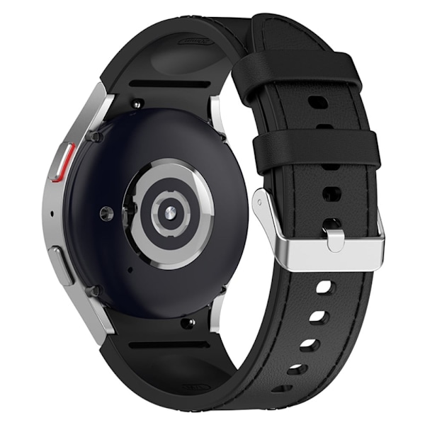 Samsung Galaxy Watch 5 / 4 / 3 (41mm) silikone i læderurrem med sølvspænde - Sort Størrelse: L Black