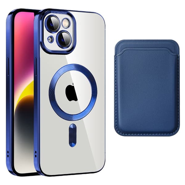 Magnetiskt bakstycke för iPhone 14 med kortpåse - Safir Blå