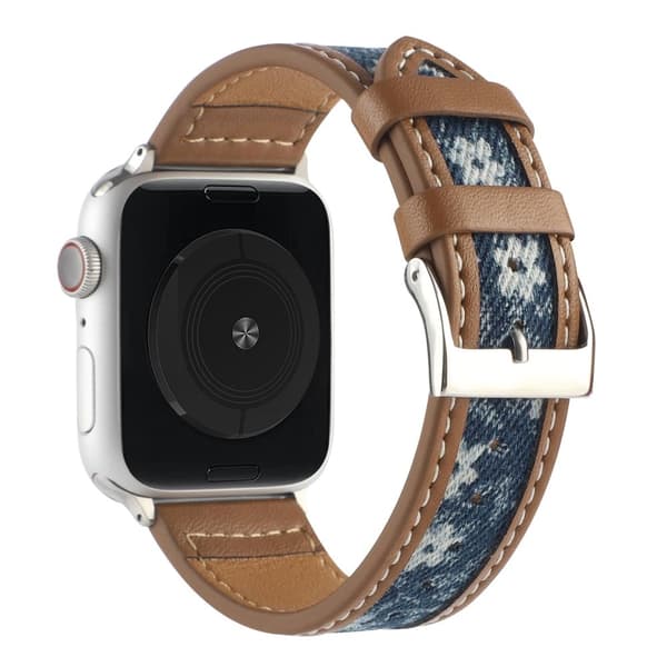 Apple Watch Series 8 (41mm) lærredsrem i læder - Brun / Blå Blomster Brown
