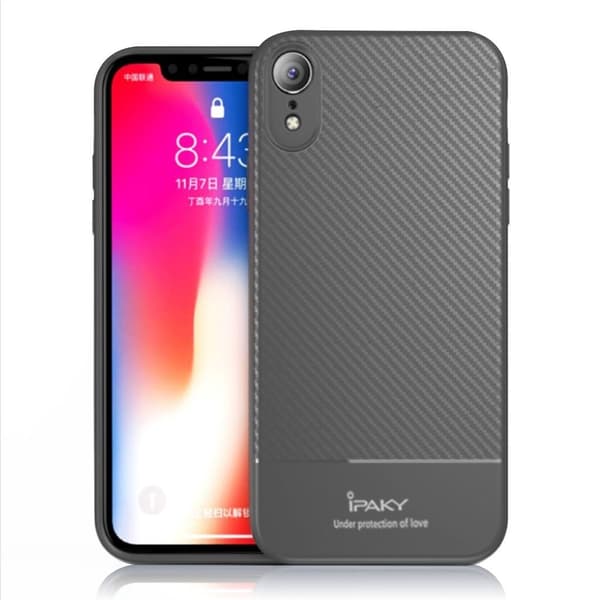IPAKY iPhone 9 mobilskal silikon kolfibertextur tunn - Grå Silvergrå