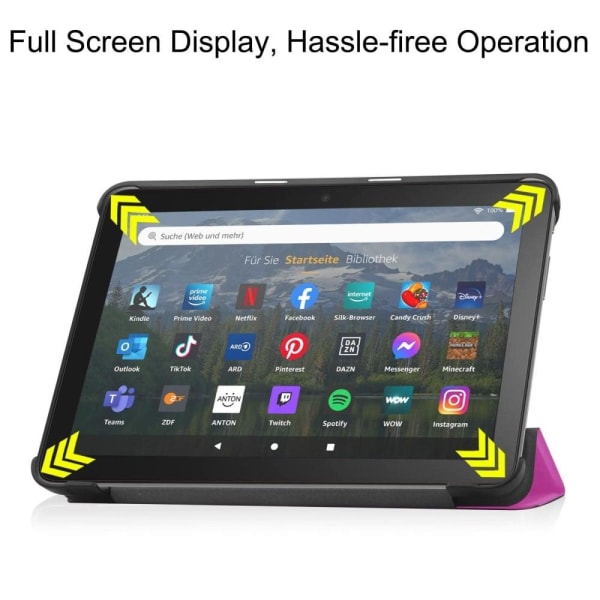 Tri-fold læder stativ taske til Amazon Fire 8 HD (2022) - Rose Pink