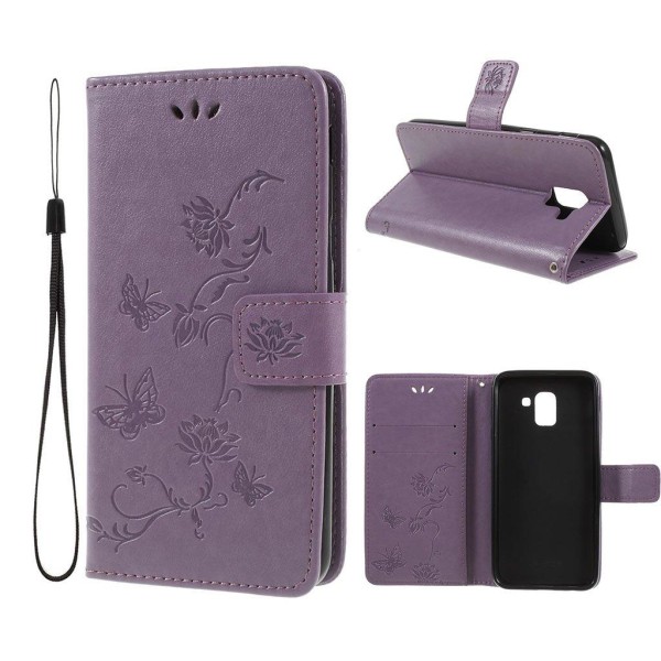 Samsung Galaxy J6 Printti Kuvioitu Lompakko Suoja Kotelo - Vaale Purple