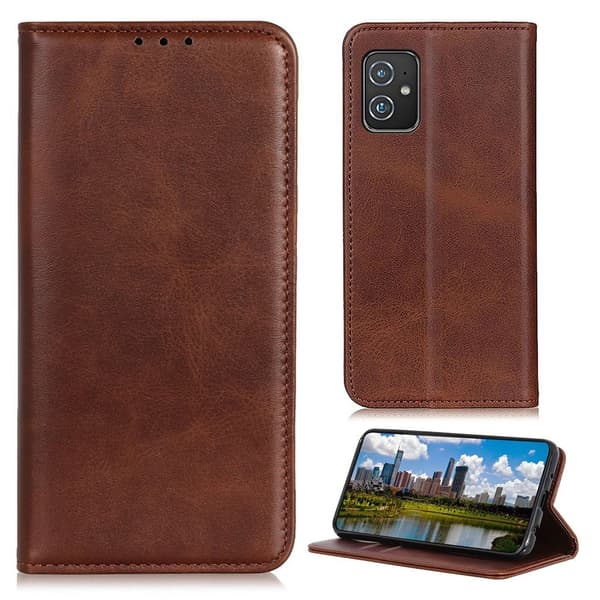 Äkta läder Asus Zenfone 8 fodral - Brun Brun