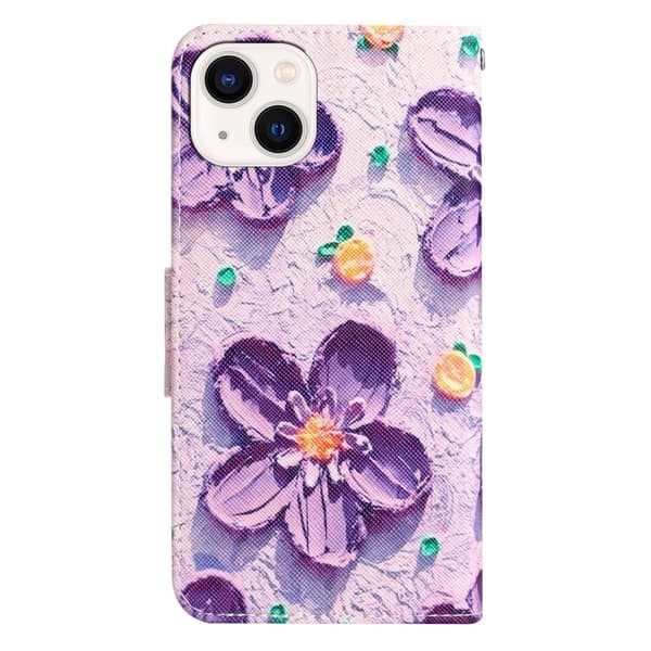 Wonderland iPhone 14 Flippetui - Lilla Blomst Purple