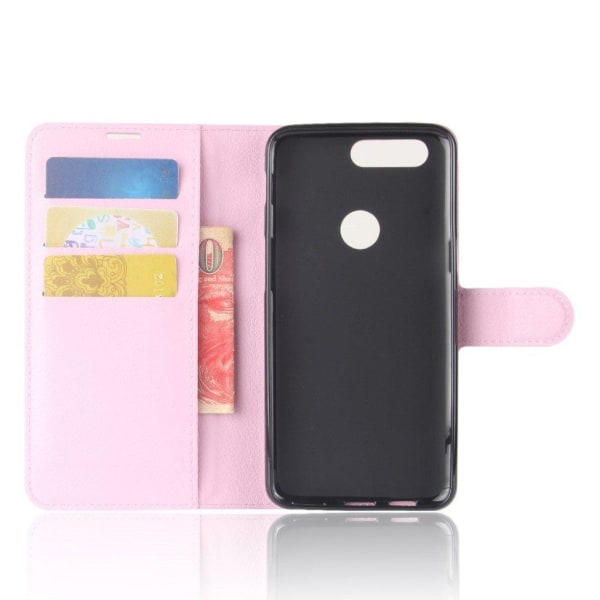 OnePlus 5T Etui med litchi tekstur - Pink Pink