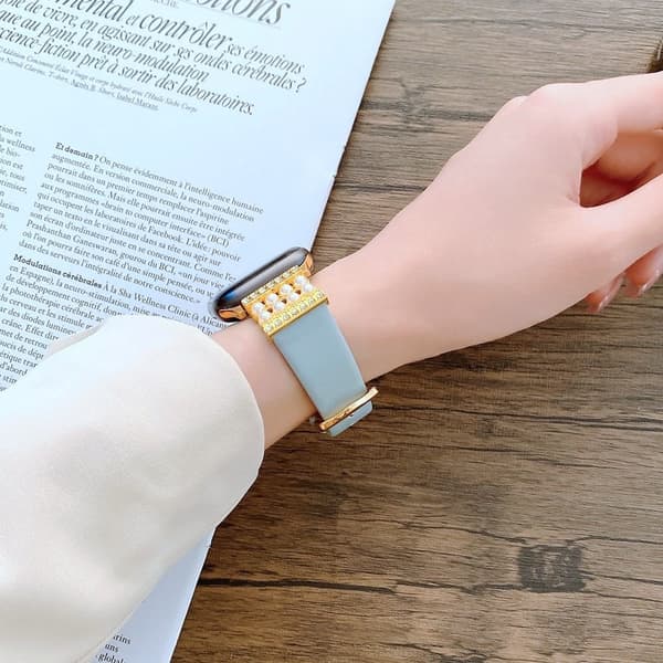 Apple Watch (41mm) klockarmband i äkta läder med strassdekor - Vit Vit