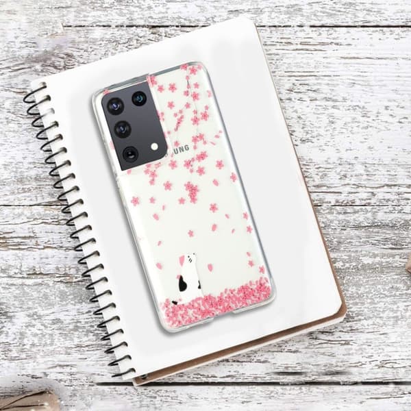 Deco Samsung Galaxy S21 Ultra Etui - kat og blomst Pink