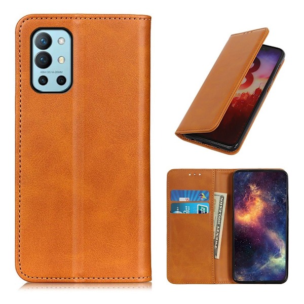 Wallet-style ægte Læder Flipcase til Oneplus 9r - Brun Brown
