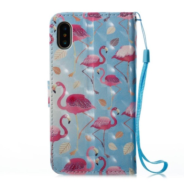 iPhone XS Max mobilfodral syntetläder silikon stående plånbok tryckmönster - Flamingo multifärg