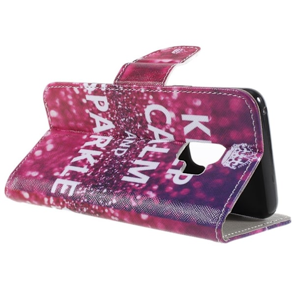 Samsung Galaxy S9 mønstret grynet PU læder flip etui - Keep Calm Multicolor
