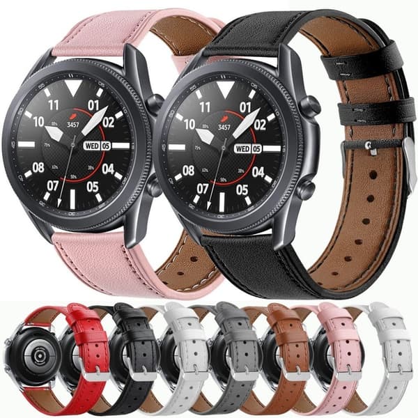 ægte læder rem til Samsung Galaxy Watch 3 (41mm) - sort Black
