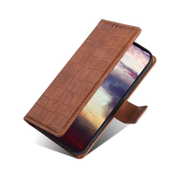Læretui med Krokodille Tekstur til Samsung Galaxy S21 FE - Brun Brown