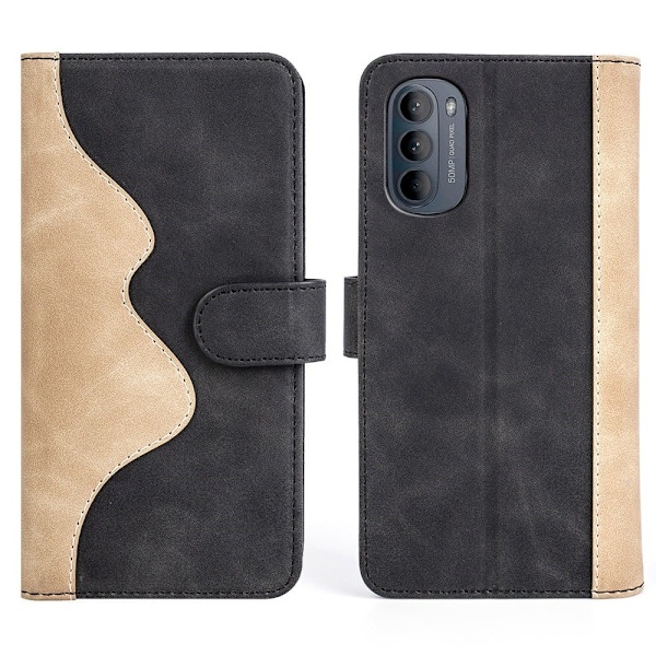 To Farvet Læder Flip Case til Motorola Moto G52 - Sort Black
