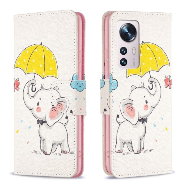 Wonderland Xiaomi 12 / 12x Flip Etui - Paraply og Elefant Multicolor