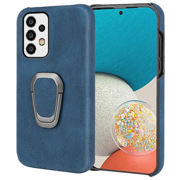 Stötsäkert läderfodral med oval kickstand för Samsung Galaxy A53 5G - Blå Blå