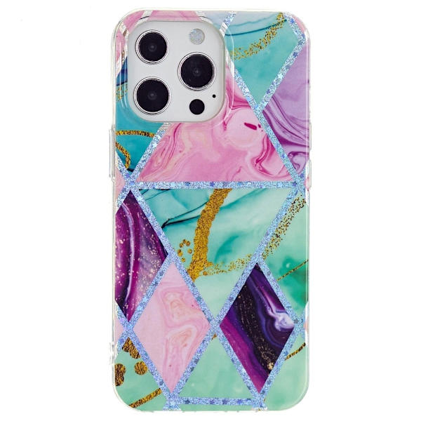 Marble iPhone 15 Pro Max Etui - Electroplated Rhombus Multicolor