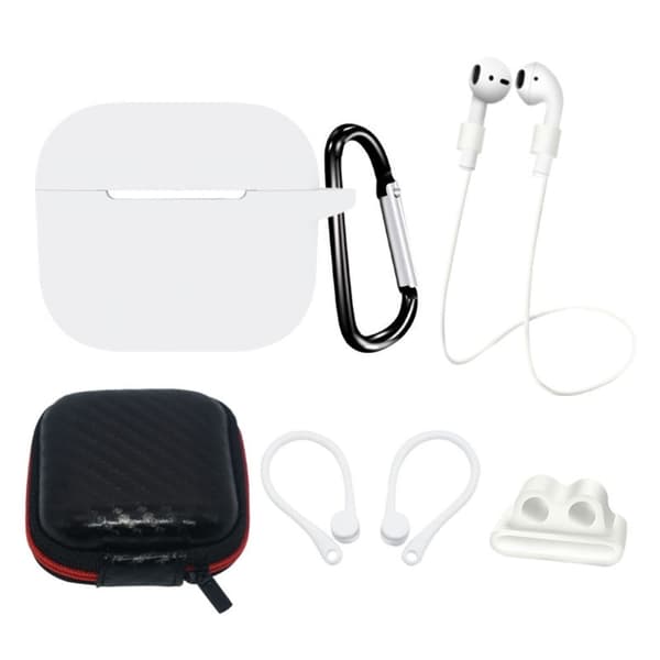AirPods 3 silikone cover med opbevaringspose og tilbehør - Hvid White