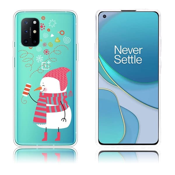 Christmas OnePlus 8T fodral - snögubbe Setting off Fireworks Vit