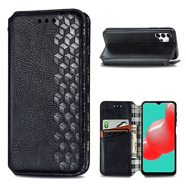 Nahkakotelo With A Stylish Rhombus Imprint For Samsung Galaxy A32 - Musta Black