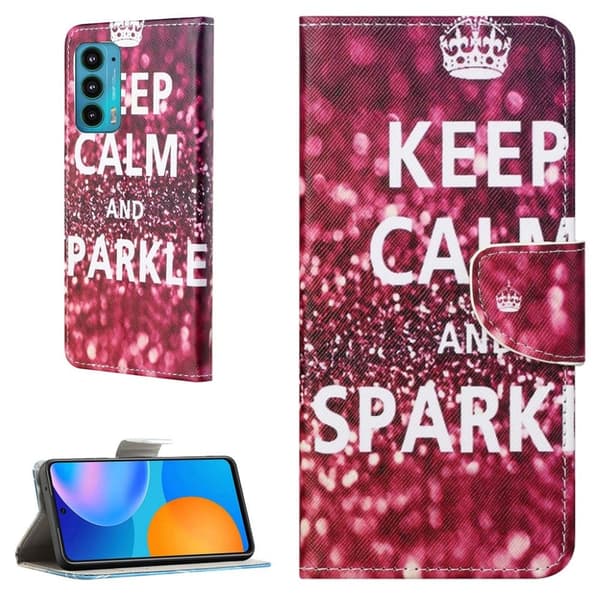 Wonderland Motorola Edge 20 Flip Etui - Keep Calm og Sparkle Red