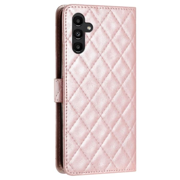 Rombemønster, matt flip-deksel for Samsung Galaxy S24 FE - Rose Gull Pink