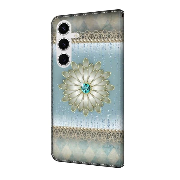 Samsung Galaxy S25 Plånboksfodral Mönster Tryck Stativ Läder Flip Telefonskal - Blå Diamantblomma Blå