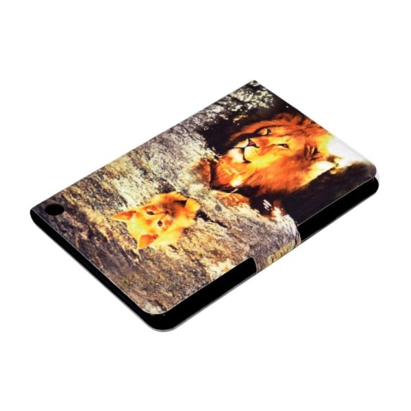 Amazon Fire 7 (2022) viileä kuvio nahkakotelo - Kissa / Leijona Brown