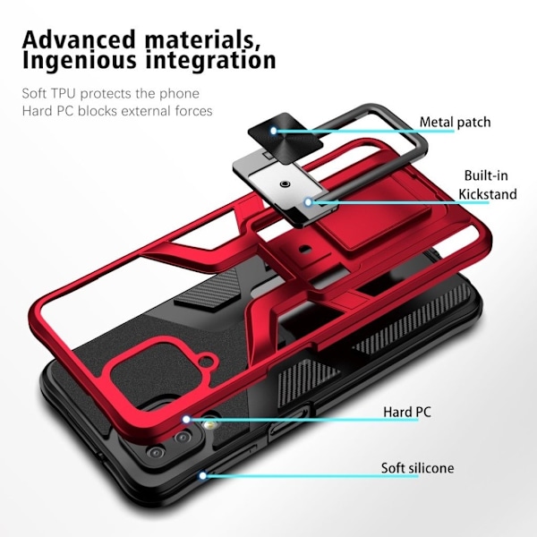 Shockproof Hybrid Suojakuori With Kickstand For Samsung Galaxy A12 5G - Punainen Red
