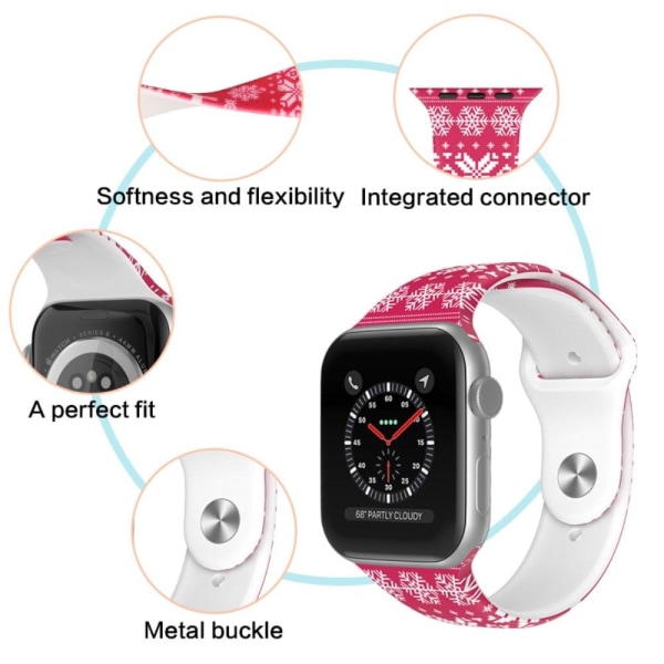 Apple Watch (45mm) jouluinen silikoninen ranneke - Ruudullinen / Koko: L Red